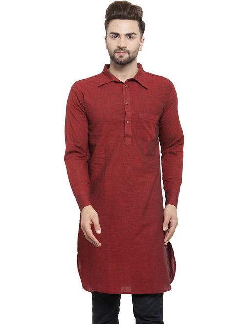 men long sleeves solid pathani kurta - 21712195 - Very Small Image - 1