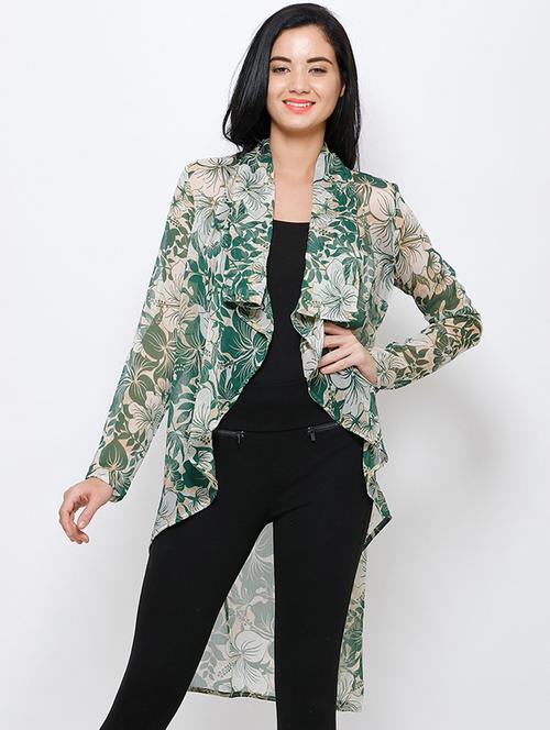women printed long sleeves asymmetric shrug - 21712621 - Very Small Image - 1