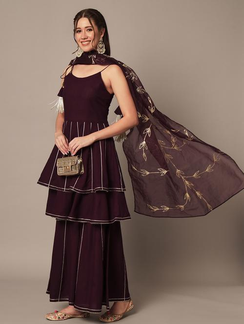 women stripes kurta sharara set with dupattas - 21713536 - Very Small Image - 1