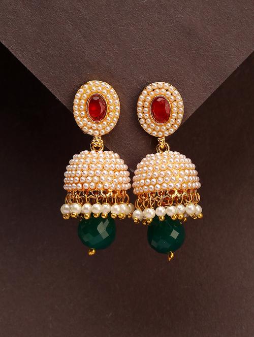 women gold plated pearl jhumka - 21713723 - Very Small Image - 1