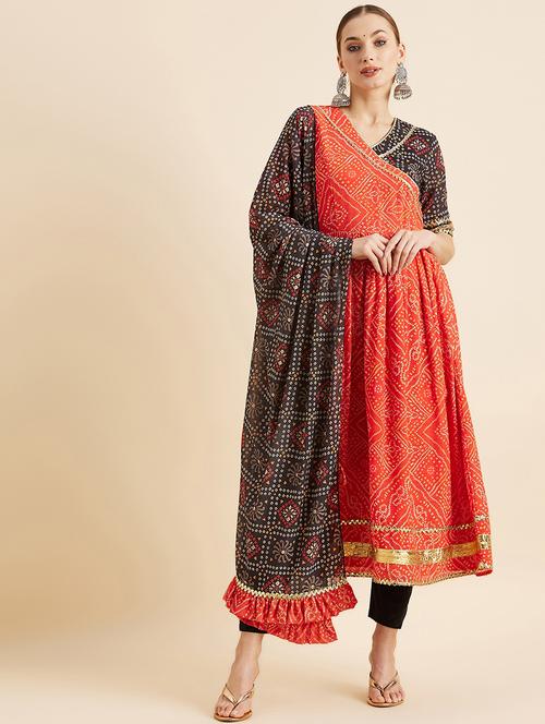 women orange short sleeve kurta pant with dupatta set - 21715994 - Very Small Image - 1