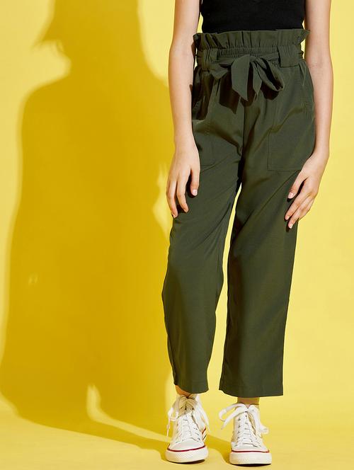 girls olive solid staright trouser - 21716167 - Very Small Image - 1