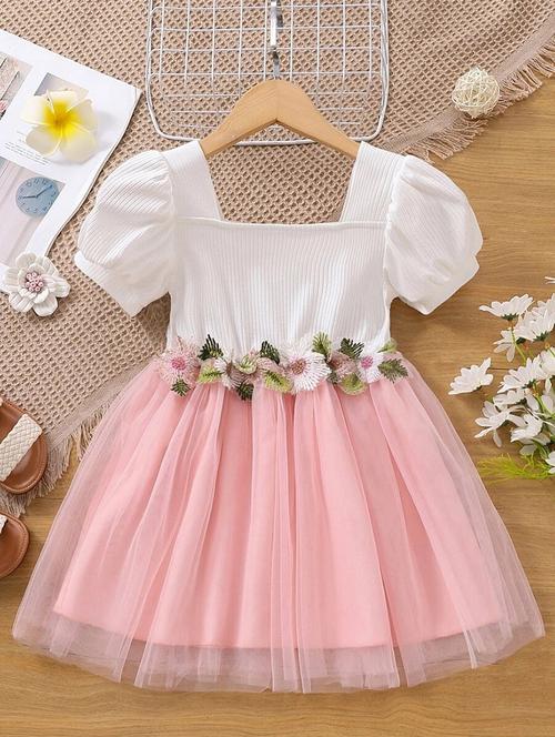 girls net fit and flare frock - 21717756 - Very Small Image - 1