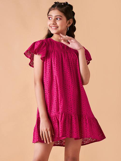 girls solid flute sleeves tiered dress - 21718555 - Very Small Image - 1