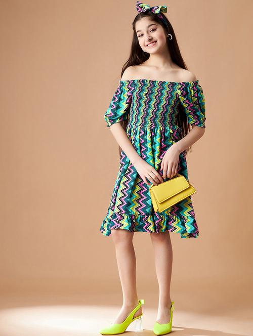girls printed off shoulder tiered dress - 21718575 - Very Small Image - 1