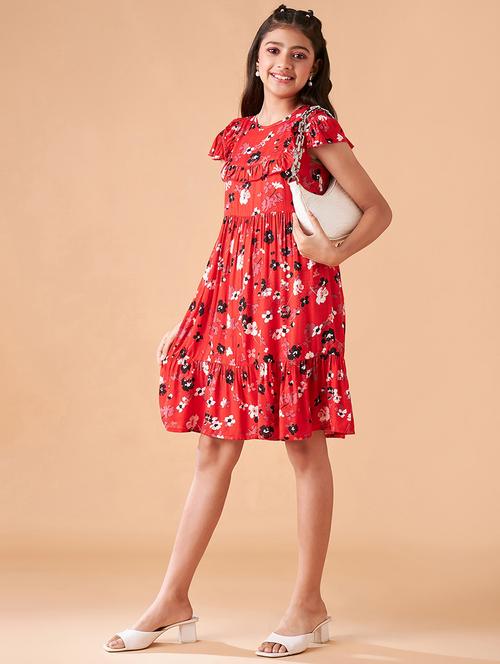 girls floral print short sleeves tiered dress - 21718638 - Very Small Image - 1