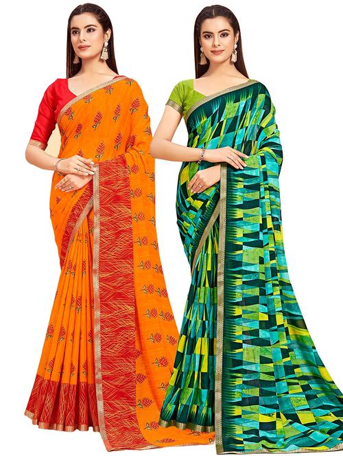 women pack of 2 printed saree with blouse - 21722111 - Very Small Image - 1