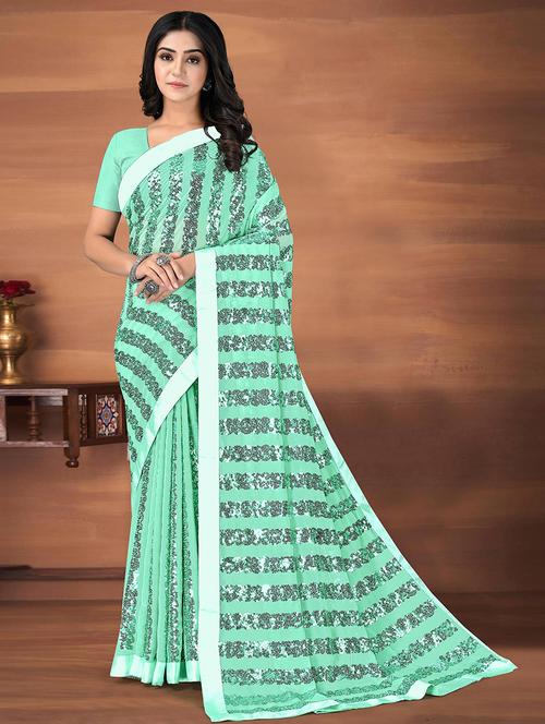 women green printed saree with blouse - 21722133 - Very Small Image - 1