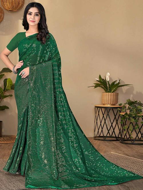 women green sequin work saree with blouse - 21722135 - Very Small Image - 1