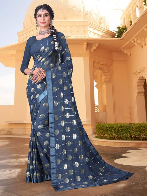 women blue sequin work saree with blouse - 21722145 - Very Small Image - 1
