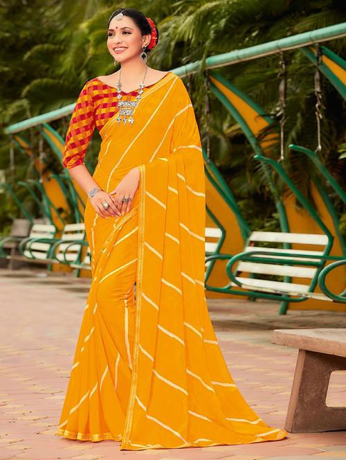 women leheriya printed lace bordered saree with blouse - 21722328 - Very Small Image - 1