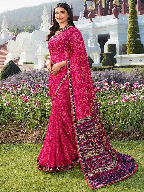 women bandhani printed bordered saree with blouse - 21722967 - Very Small Image - 1