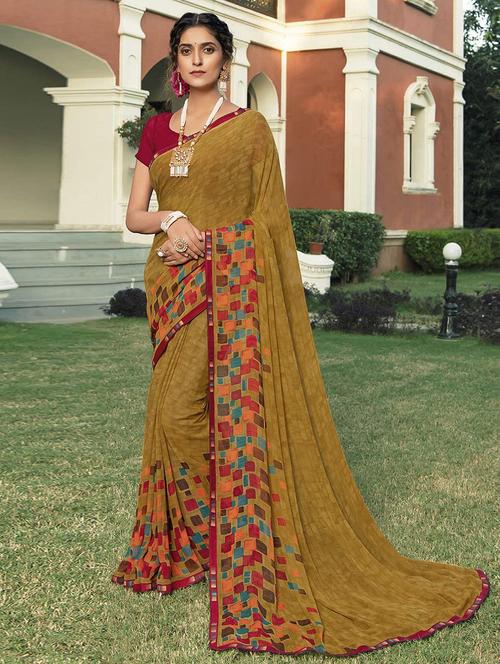 women printed bordered saree with blouse - 21722978 - Very Small Image - 1