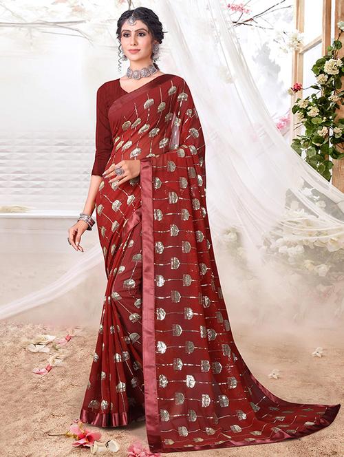 women sequined bordered saree with blouse - 21723022 - Very Small Image - 1