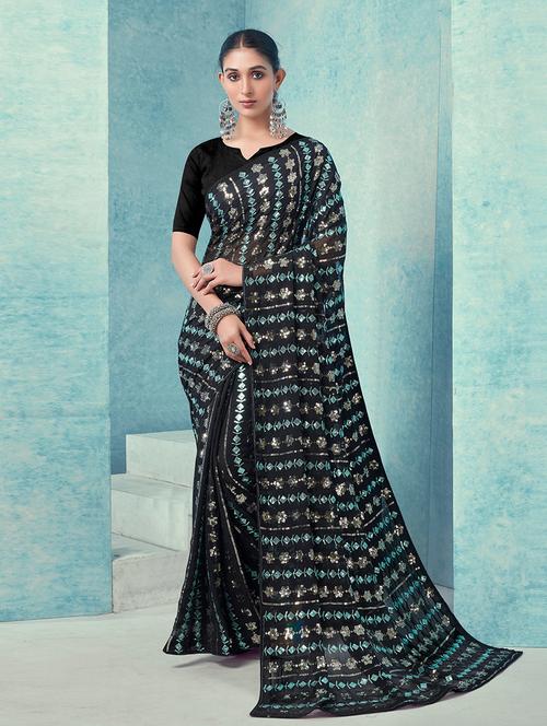 women black sequin work saree with blouse - 21723188 - Very Small Image - 1