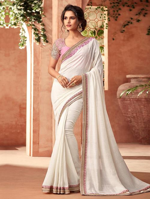 women solid bordered saree with blouse - 21723240 - Very Small Image - 1