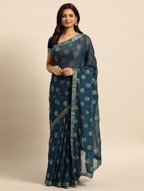 women printed bordered saree with blouse - 21723282 - Very Small Image - 1