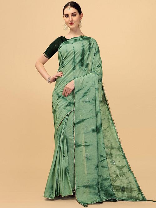 women green sequined tie & dye saree with blouse - 21723322 - Very Small Image - 1