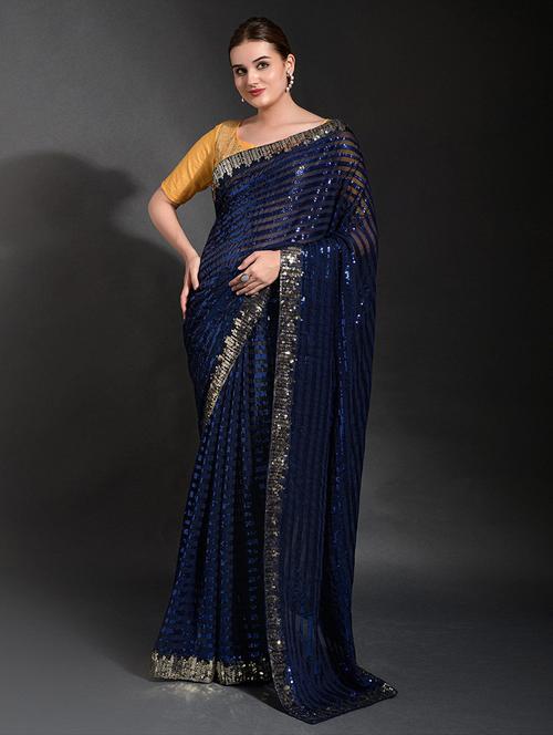 women sequined embellished saree with blouse - 21723584 - Very Small Image - 1