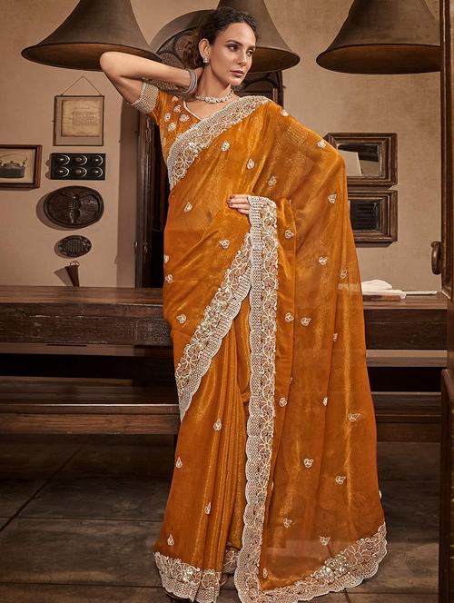 women mustard embroidered saree with blouse - 21723592 - Very Small Image - 1