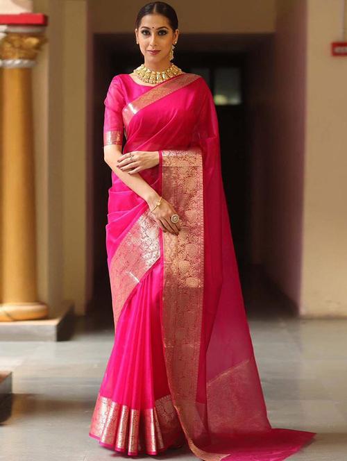 women solid bordered saree with blouse - 21723695 - Very Small Image - 1
