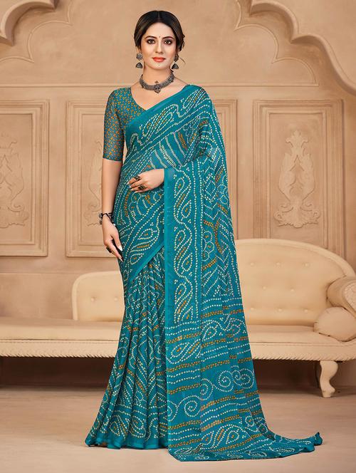 women bandhani printed bordered saree with blouse - 21723785 - Very Small Image - 1