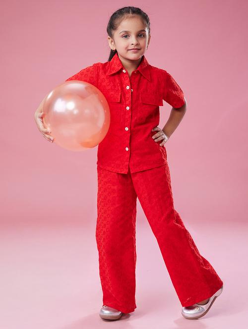girls solid shirt and trouser co-ord set - 21723926 - Very Small Image - 1