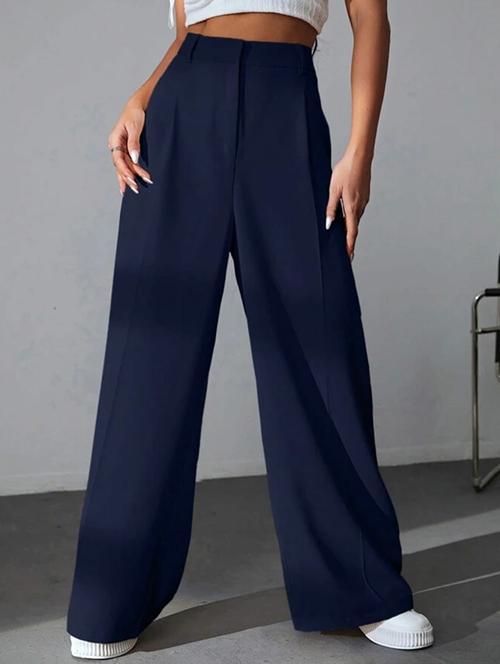 women solid high rise wide leg trouser - 21726967 - Very Small Image - 1