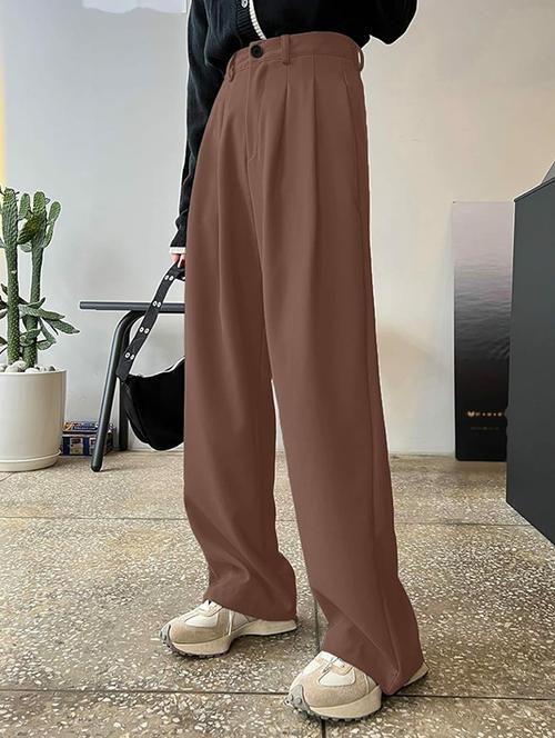 women solid high rise korean pants - 21726982 - Very Small Image - 1