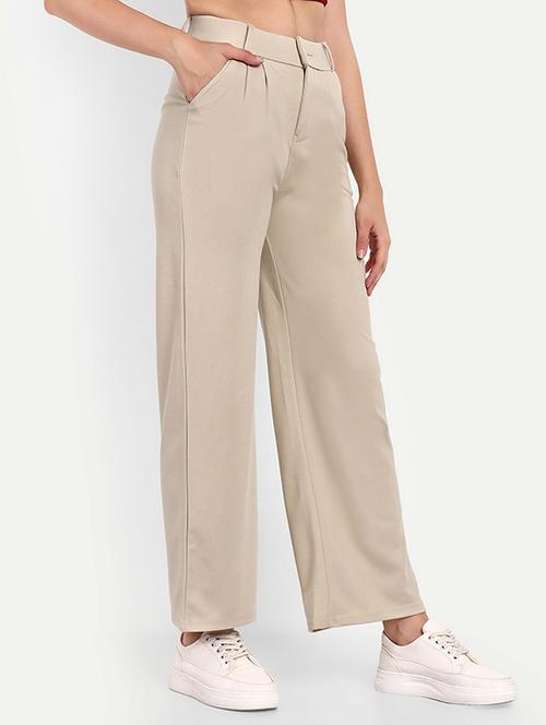 women solid high rise wide leg trouser - 21727537 - Very Small Image - 1