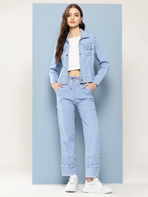 women embellished crop top and jacket with jeans - 21728104 - Very Small Image - 1