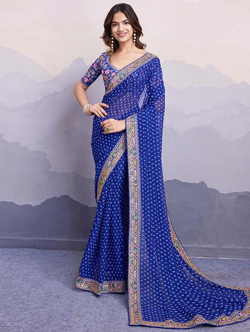 women bandhani saree with embroidered lace border with blouse - 21728393 - Very Small Image - 1