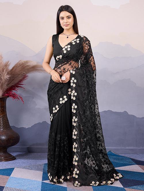 women black embroidered saree with blouse - 21728403 - Very Small Image - 1