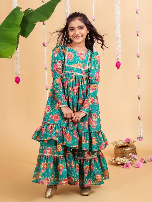 girls floral round neck kurta sharara set - 21729426 - Very Small Image - 1