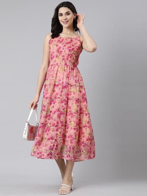 women floral printed shoulder strap tiered dress - 21729725 - Very Small Image - 1