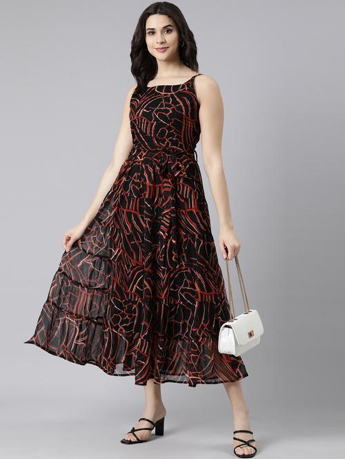 women black printed shoulder strap tiered dress - 21729728 - Very Small Image - 1