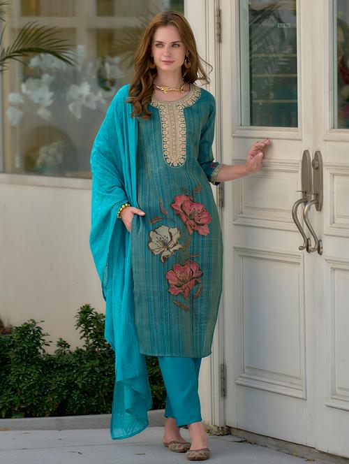 women three quarter sleeve kurta pant with dupatta set - 21730729 - Very Small Image - 1