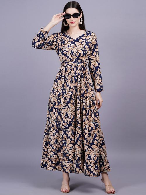 women printed puff sleeves fit & flare dress - 21730880 - Very Small Image - 1