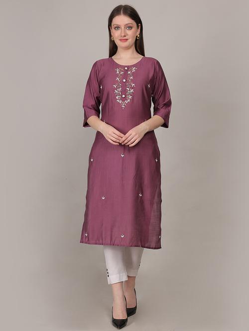women embroidered three quarter sleeve straight kurta - 21731211 - Very Small Image - 1