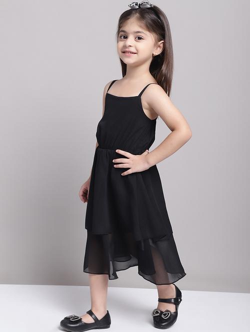 girls black solid shoulder strap layered dress - 21731783 - Very Small Image - 1