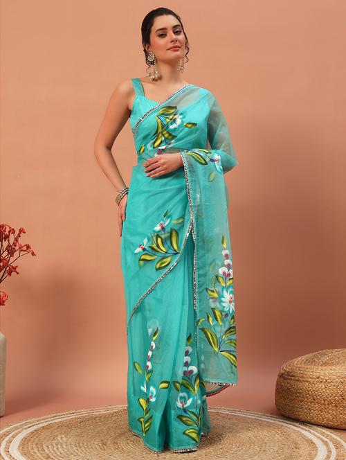 women floral hand printed saree with blouse - 21732886 - Very Small Image - 1