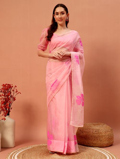 women pink floral printed saree with blouse - 21732892 - Very Small Image - 1