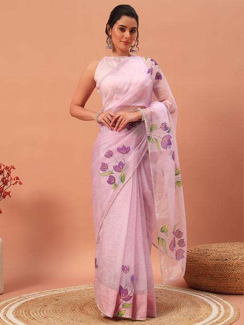 women floral hand printed saree with blouse - 21732893 - Very Small Image - 1