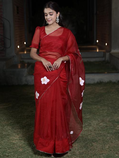 women floral hand printed saree with blouse - 21732898 - Very Small Image - 1
