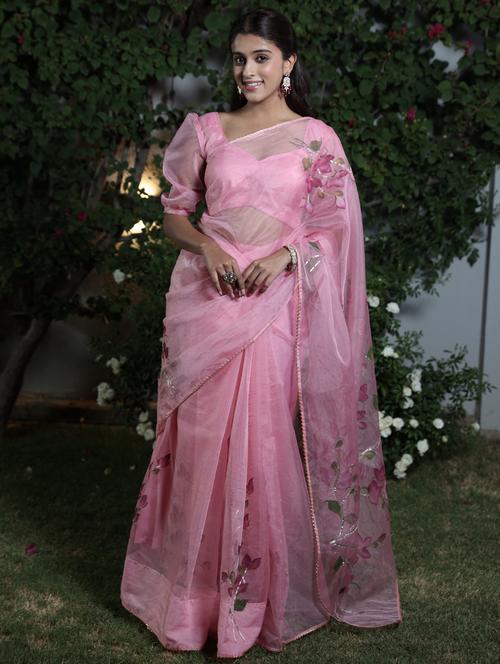 women floral hand printed saree with blouse - 21732899 - Very Small Image - 1