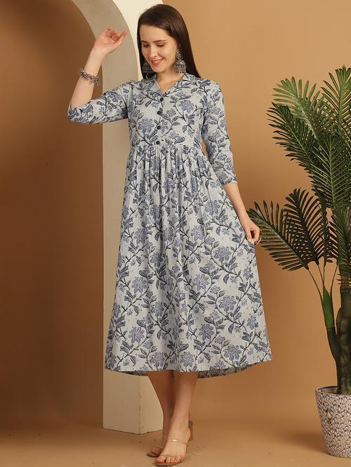 women three quarter sleeve a-line ethnic dress - 21737524 - Very Small Image - 1