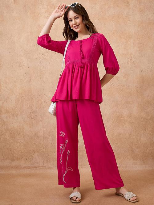 globus women black tie-up neck lace insert peplum top & embroidered detail trouser workwear co-ords set - 21738665 - Very Small Image - 1