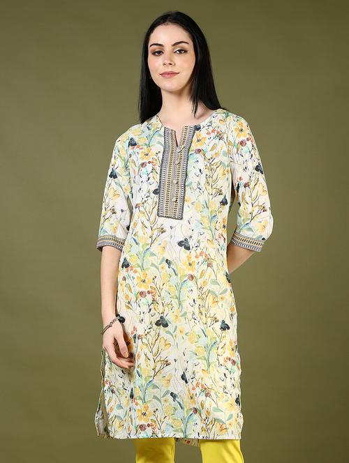 women printed three quarter sleeve straight kurta - 21740606 - Very Small Image - 1