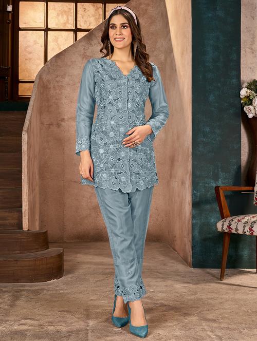 women self design top & trouser co-ord set - 21742294 - Very Small Image - 1