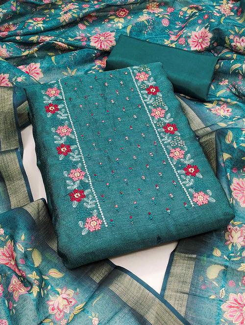 embroidered unstitched suit set with dupatta - 21744009 - Very Small Image - 1